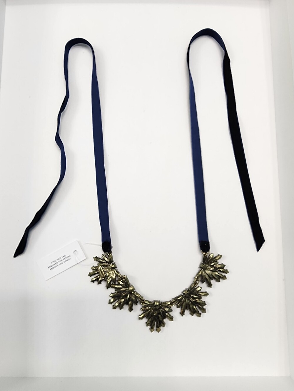 NEW! BaubleBar Smoky-Grey and Deep Navy Blue Crystal Ribbon Necklace - Picture 4 of 5